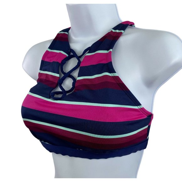 JAG Women’s Bikini Swim Top Rugby Stripe Criss Cross Back Very Berry XL -NWT $78 - Picture 3 of 9